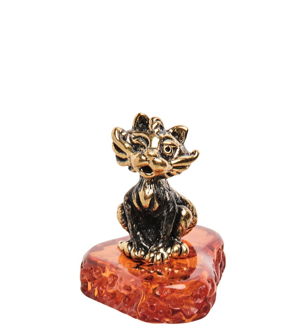 Народные промыслы AM-1492 Фигурка «Кошечка» (латунь, янтарь)