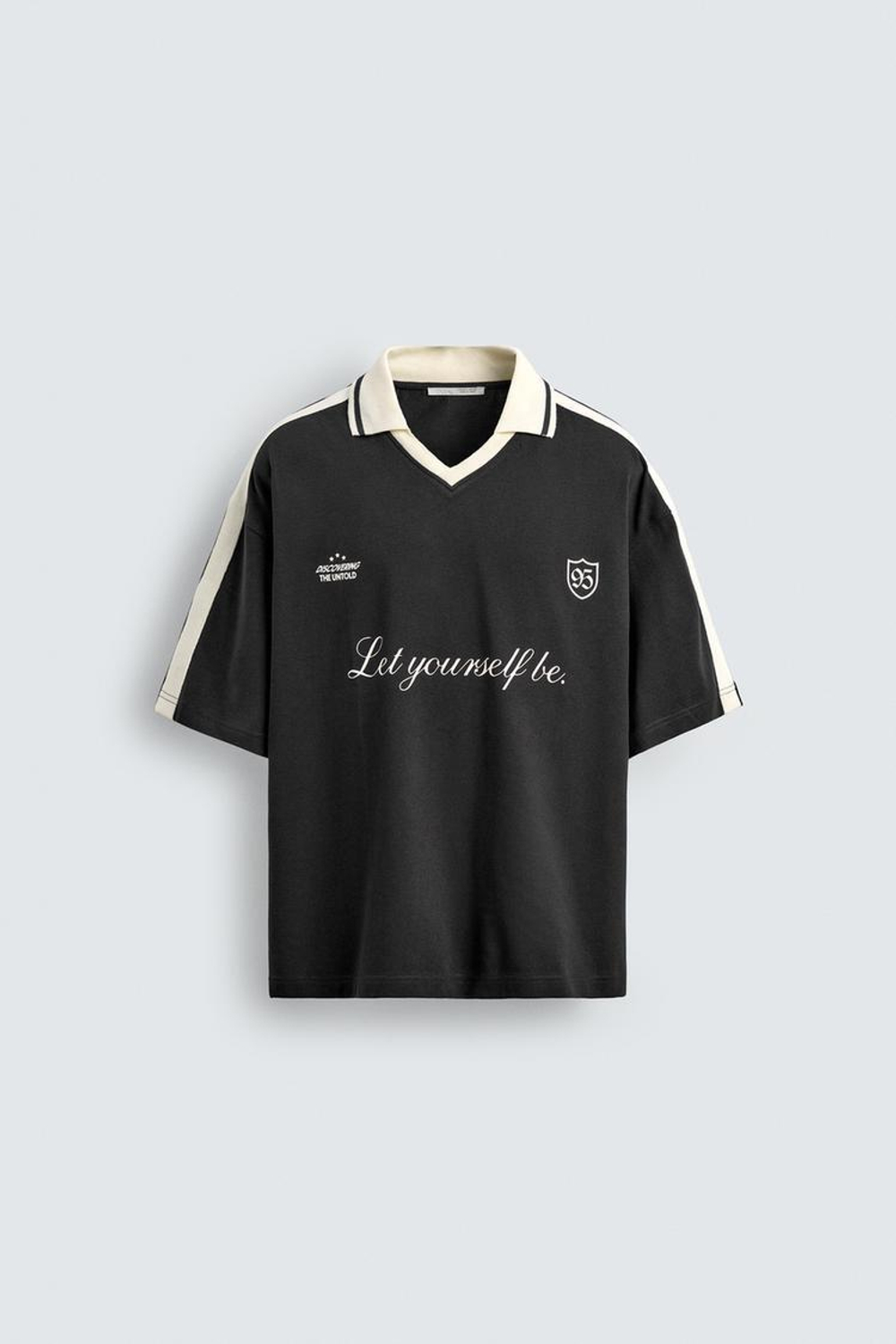 ZARA ПОЛО С РЕТРО-ФУТБОЛЬНЫМ ПРИНТОМ, ЧЕРНЫЙ