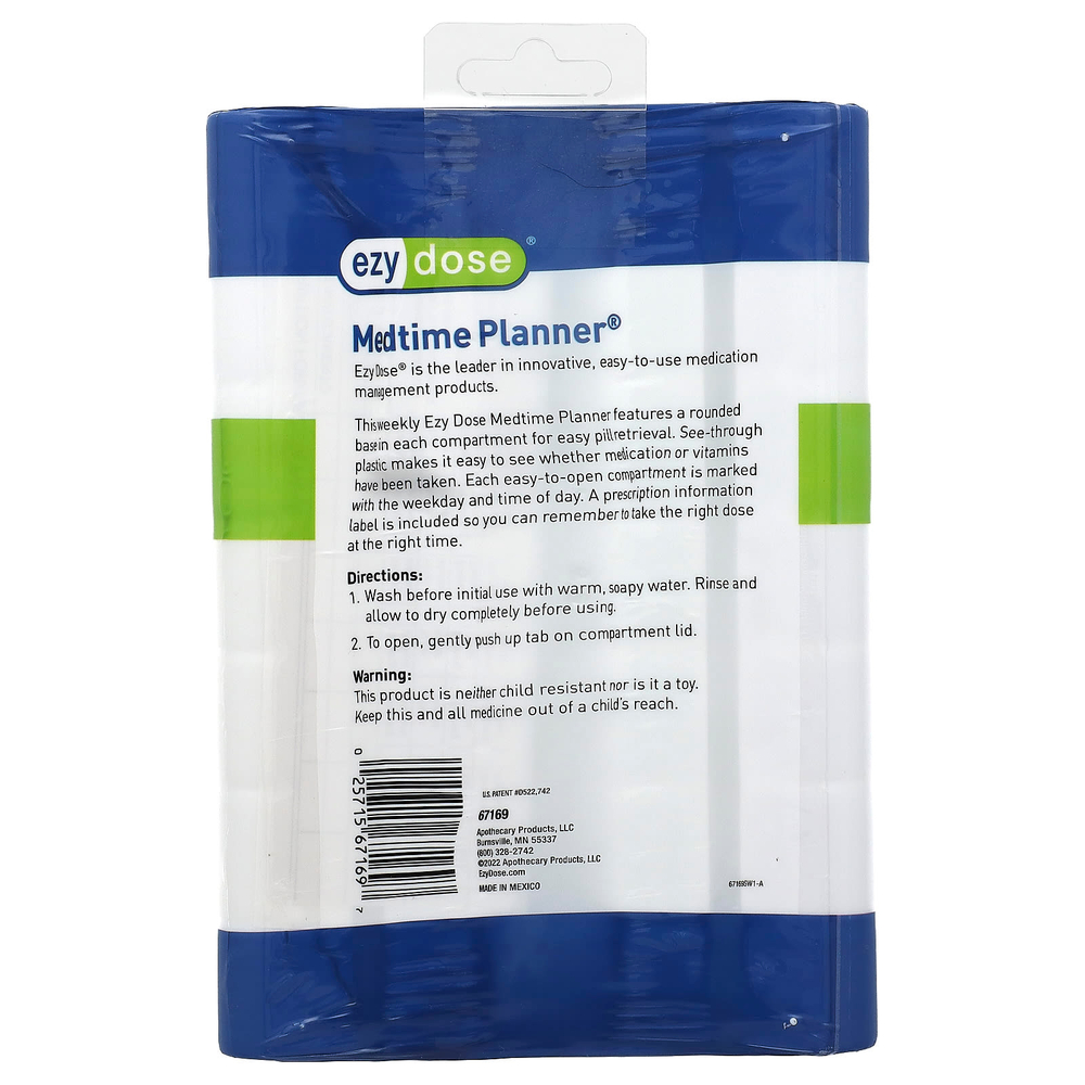 Ezy Dose, ежедневный ежедневный ежедневник, 4 раза в день, с округлым основанием, большой, 1 шт.