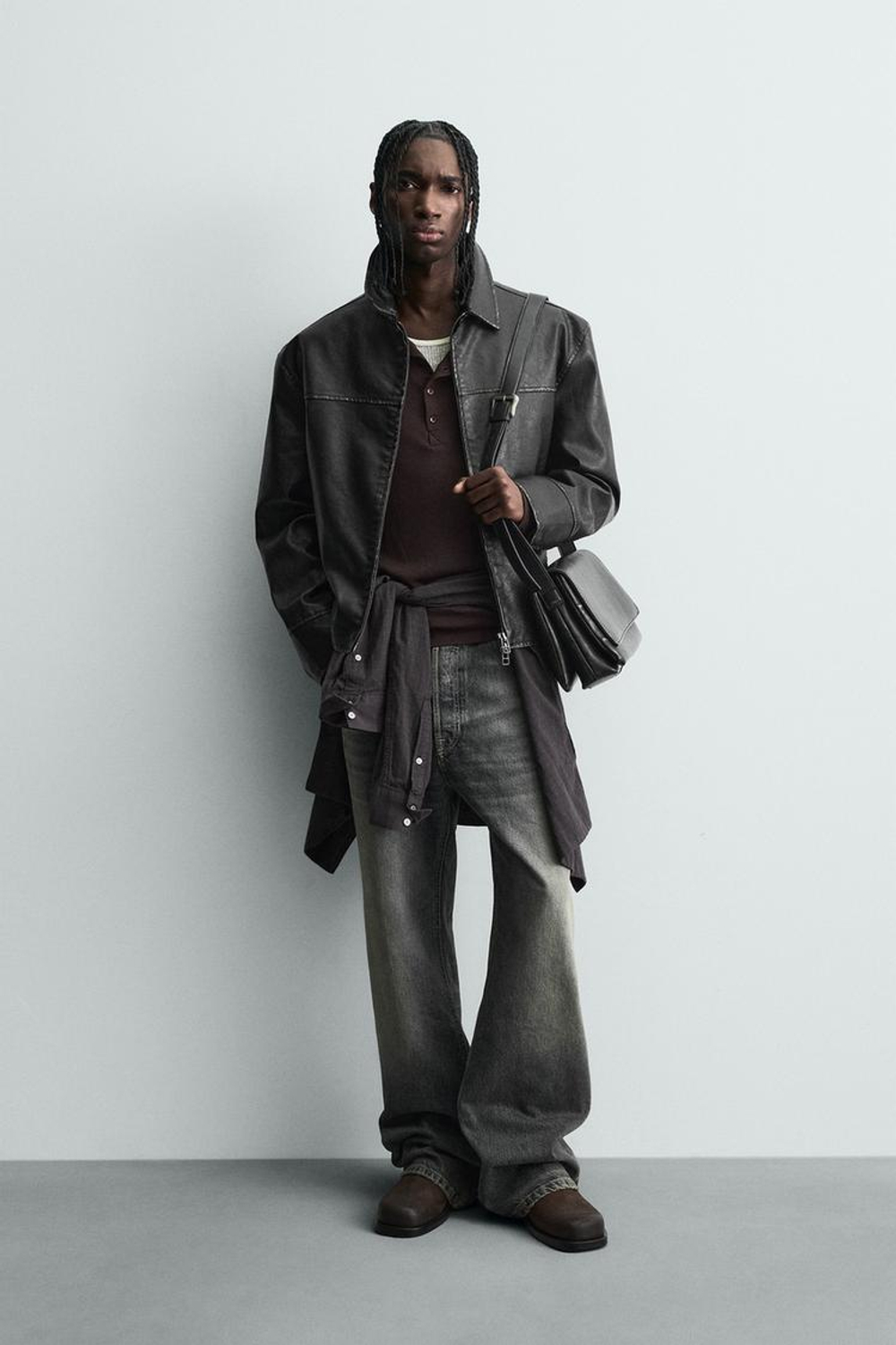 ZARA КУРТКА ИЗ ИСКУССТВЕННОЙ КОЖИ С ЭФФЕКТОМ ПОТЕРТОСТИ, КОРИЧНЕВЫЙ