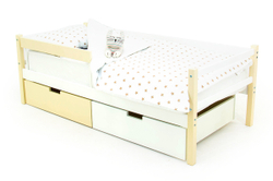 Детская кровать тахта с бортиком и ящиками Бельмарко Svogen бежево белый