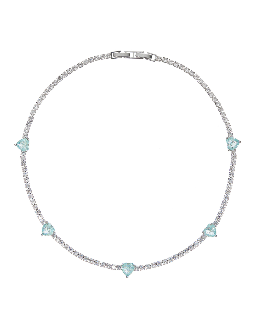 Колье полоса цирконов, 5 голубых сердец