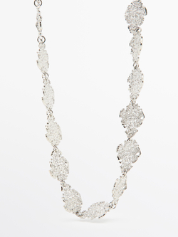 Massimo Dutti Длинное многофункциональное кружевное ожерелье, серебряный