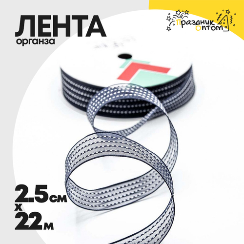 Лента Органза 2,5см х 22м в полоску (Люкс) (Синий)