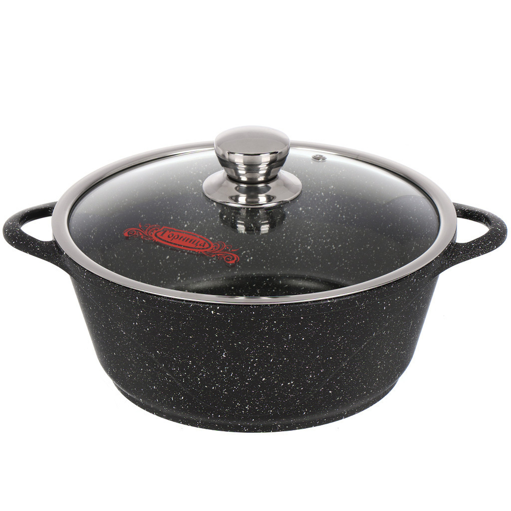 Кастрюля алюм, антиприг, 4 л, с крыш, крыш стекло, кругл, Горница, Гранит Induction, Ик2633аг, индук