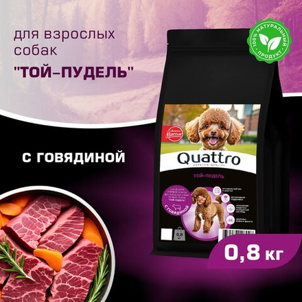 Корм сухой для взрослых собак породы Той-пудель, с говядиной, 800 гр, QUATTRO