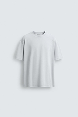 ZARA ФУТБОЛКА RELAXED FIT INTERLOCK, СВЕТЛО-СЕРЫЙ