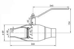 Кран шаровый Temper Ду40 Ру40 полнопроходной тип 292 приварной, ст. 20, L=260 мм