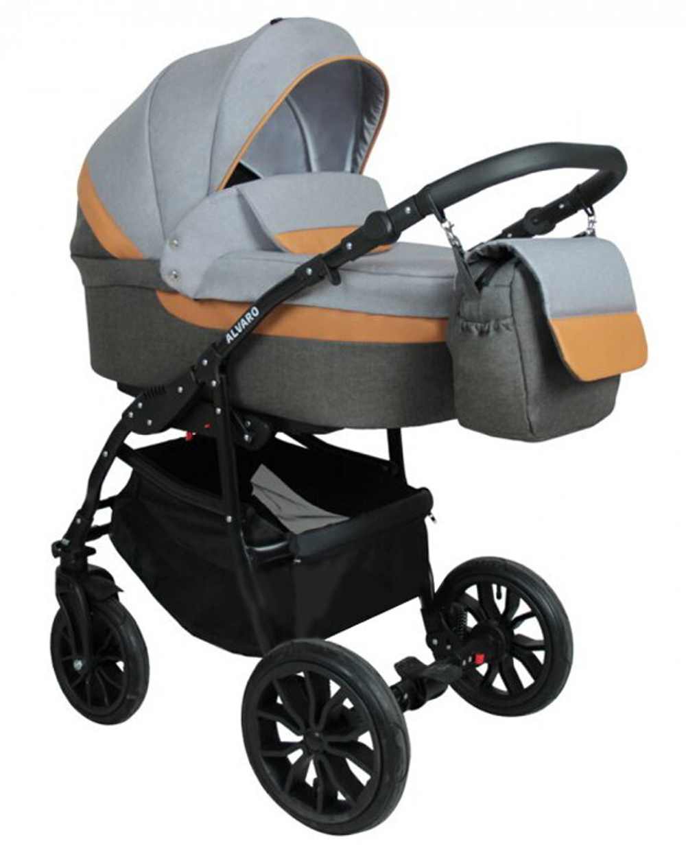 Детская коляска Alis Alvaro F 3 в 1 Al 05 т.серый+св.серый+рыжая кожа