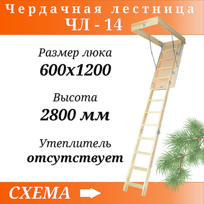 Деревянная чердачная лестница ЧЛ-14 600х1200