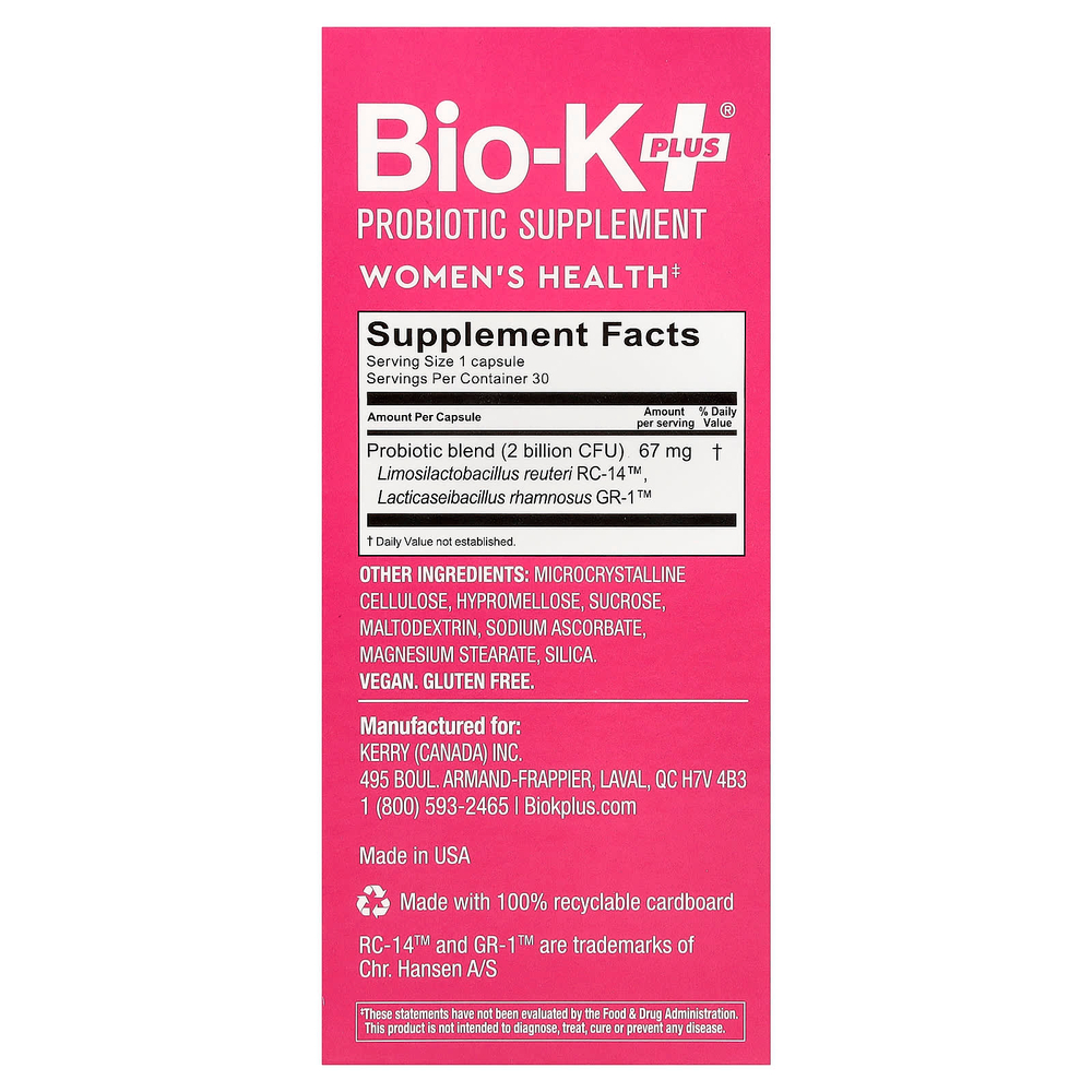 Bio-K+, добавка с пробиотиком, для женского здоровья, 30 капсул