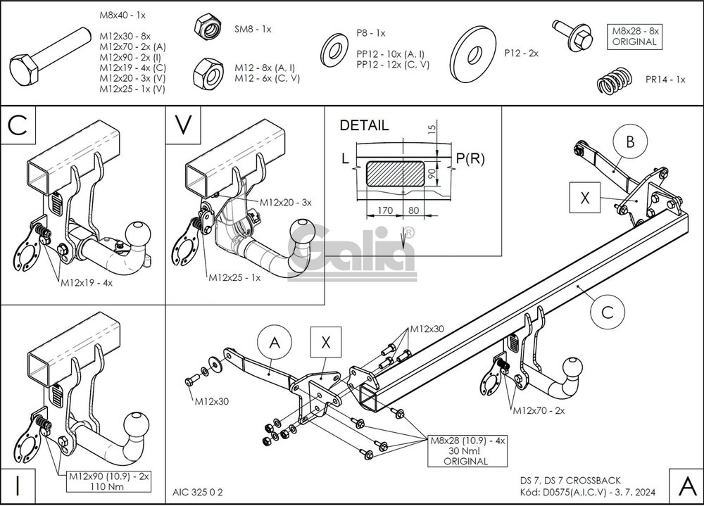 Фаркоп оцинкованный для DS DS7 Crossback 2018- быстросъемное крепление шара, Galia.D057C