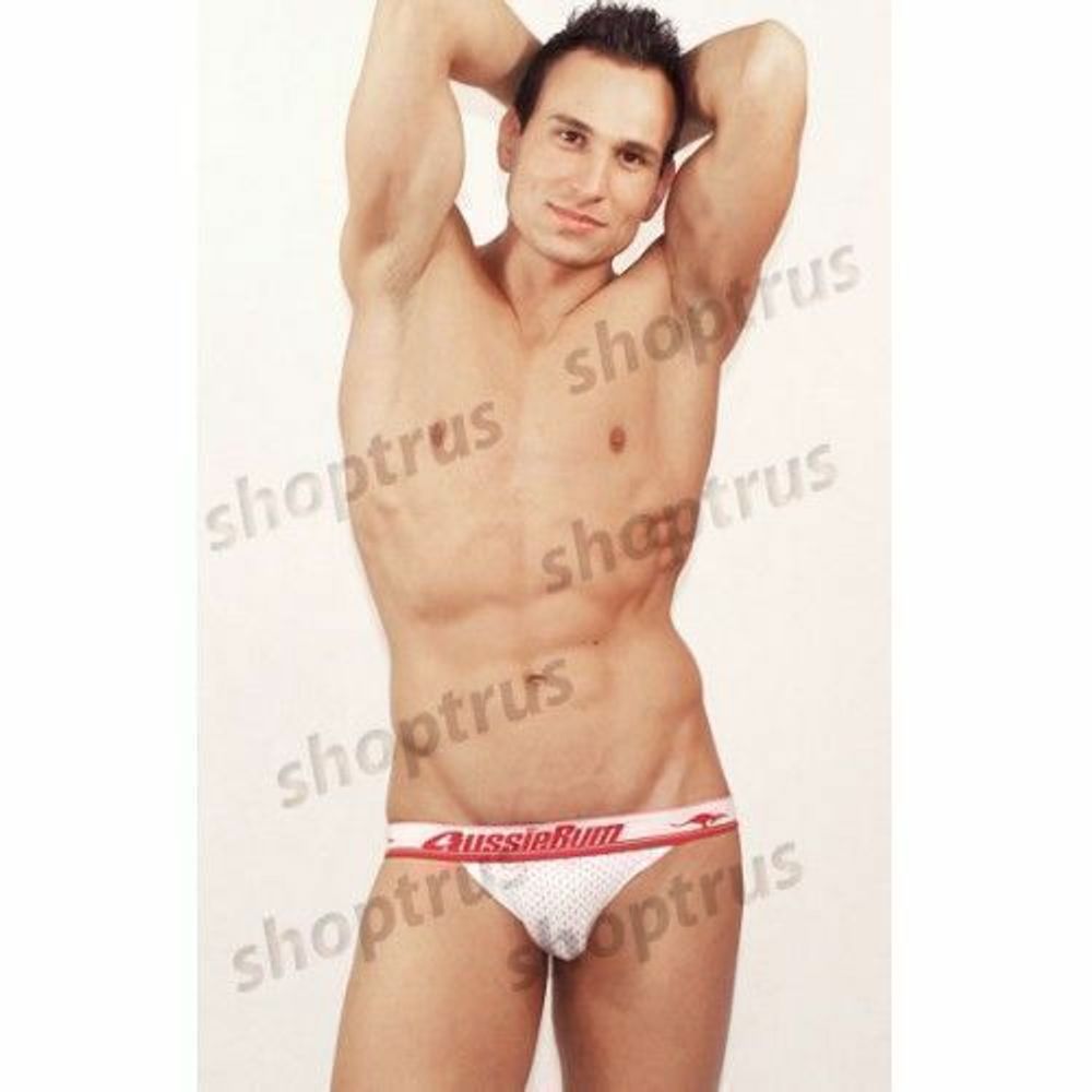 Мужские трусы джоки белые в сетку с красным поясом Aussiebum AB00319