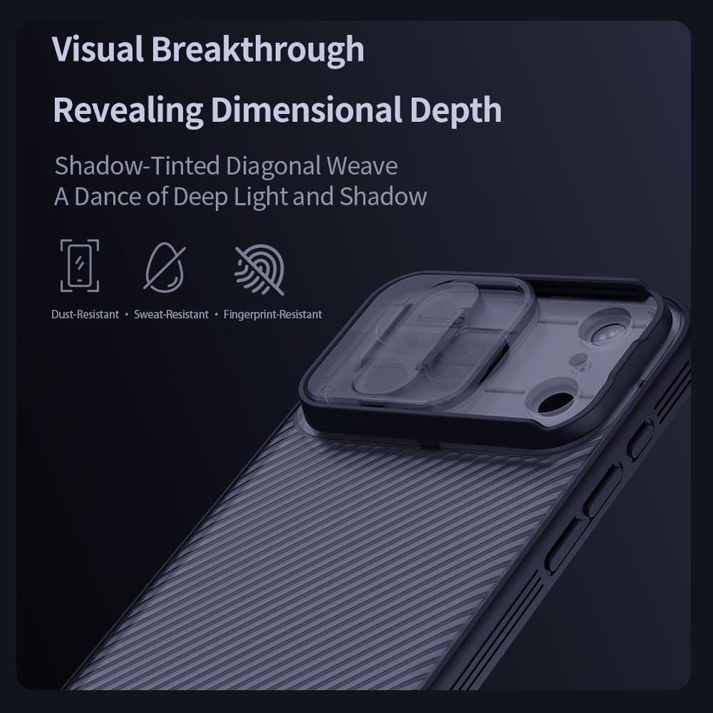 Чехол тонированный прозрачный на iPhone 17 Pro, серия CamShield Pro от Nillkin (с двойной защитной шторкой для камеры)
