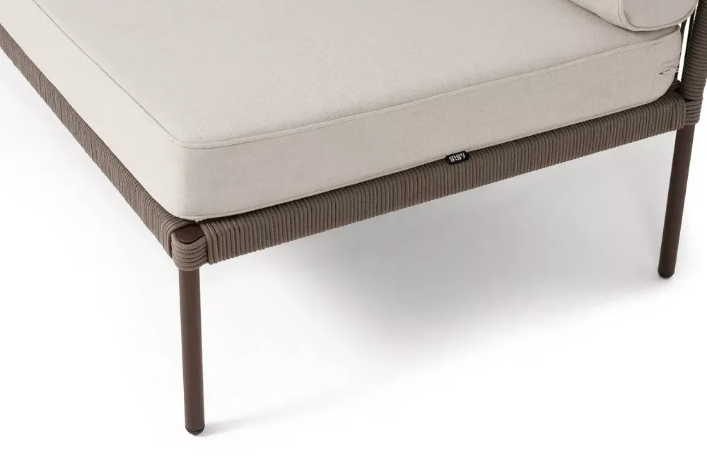 "Канны" правый модуль плетеный из роупа, каркас алюминий коричневый (RAL8016) муар, роуп коричневый круглый, ткань бежевая 035