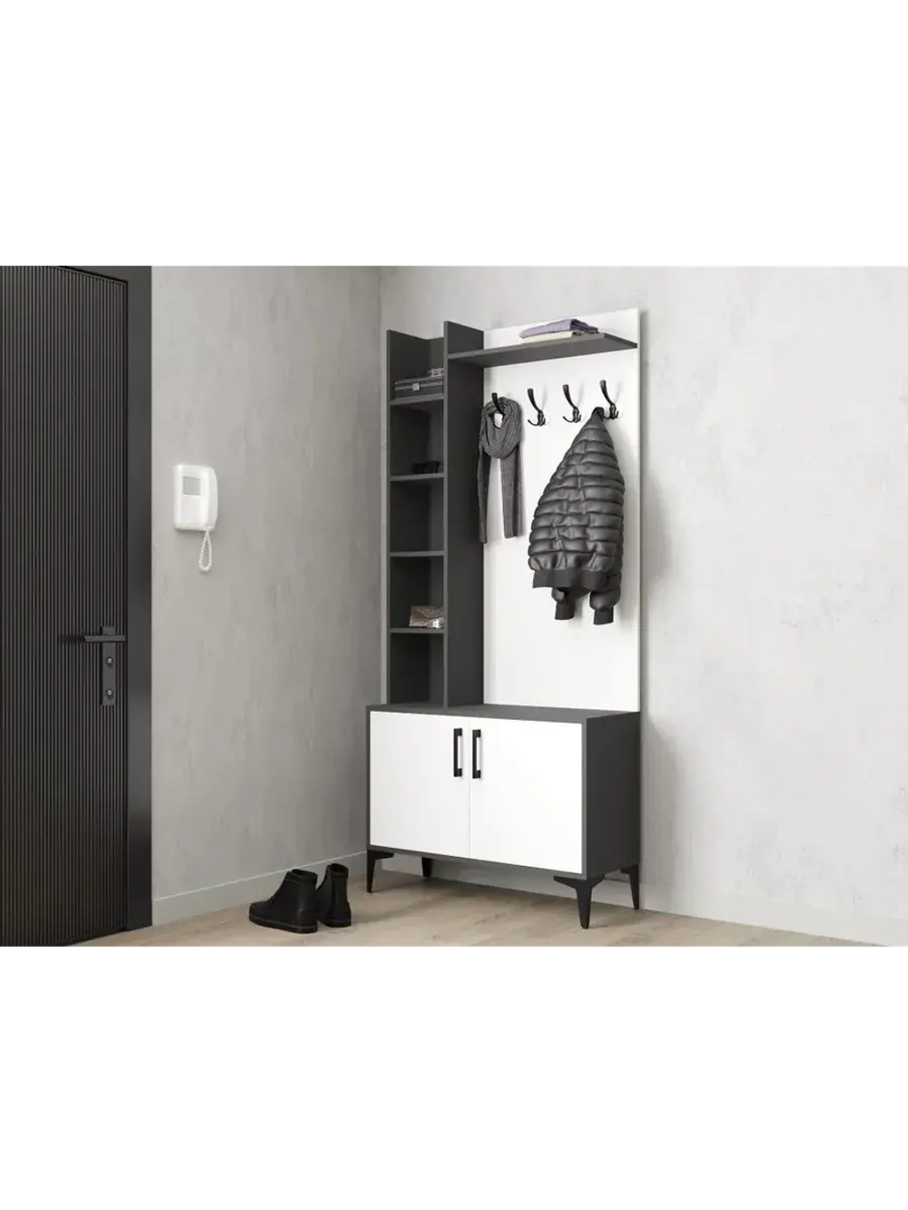 Прихожая с вешалкой и обувницей Графит 80х40х202
