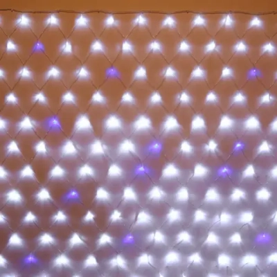 Гирлянда для улицы СЕТКА «Мерцание» ш2,0* в1,5 м 192 ламп LED, прозр.пров,1 реж.,IP-54, Белый, синее мерцание (возможность соединения)