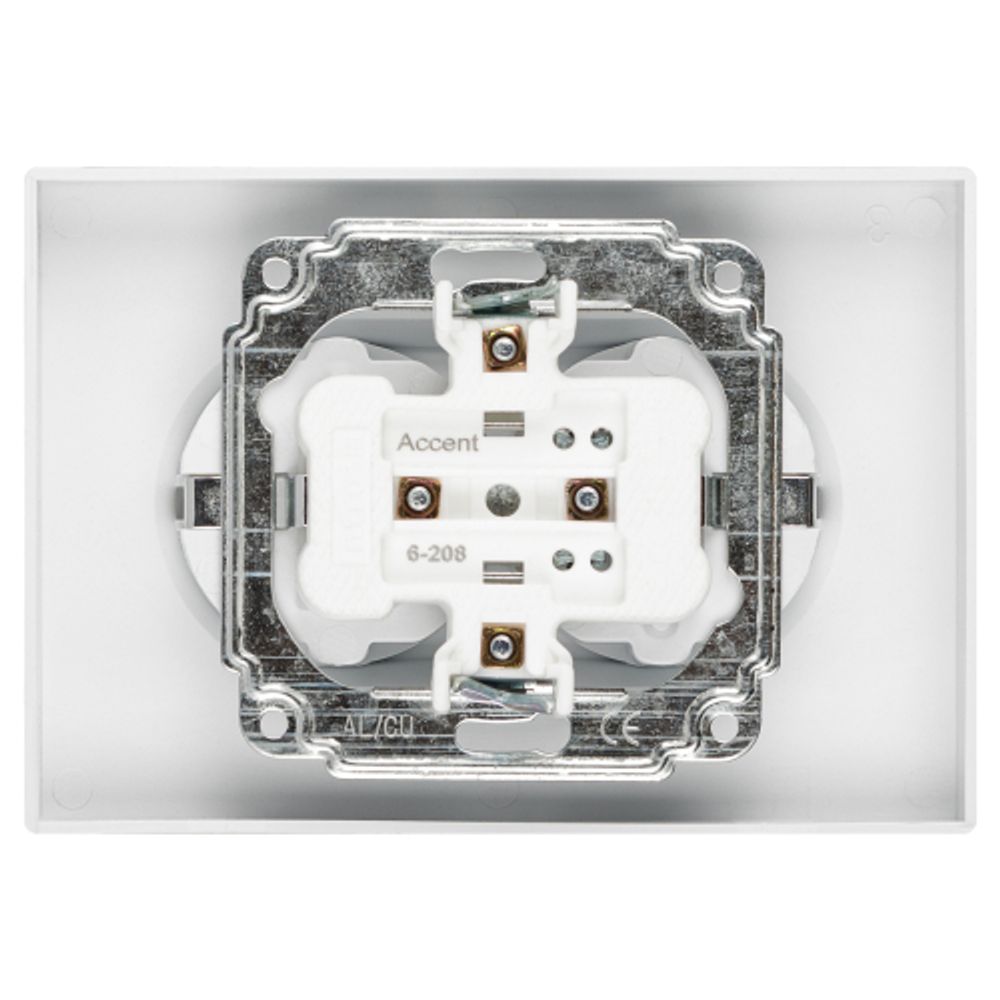 Розетка Intro Accent 6-208-01 двойная с заземлением 2X2P+E Schuko со шторками 16А-250В IP20 СУ AL/CU белый