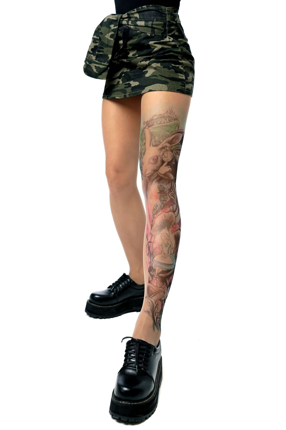 Колготки с принтом в виде героев «Алисы в Стране чудес» (Размер: S-M-L) (Цвет: бежевый)