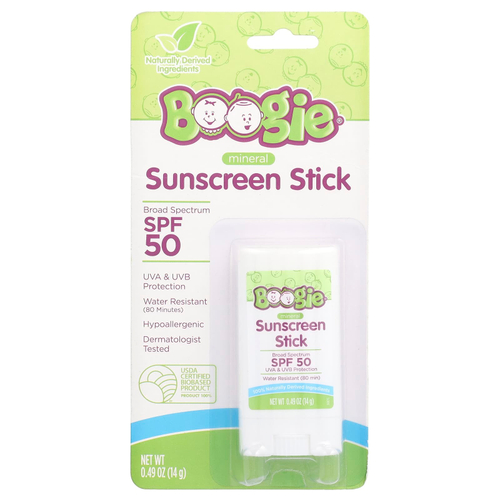 Boogie Wipes, Mineral Sunscreen Stick, SPF 50, 0.49 oz (14 g)