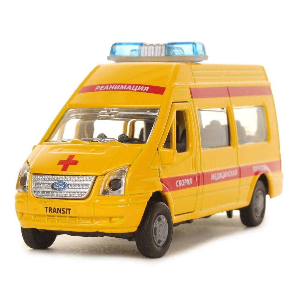 Модель ин. мет. "Ford Transit. Реанимация" 13см. звук-свет, дв., баг. коробка SB-13-02-A-WB (Технопарк)