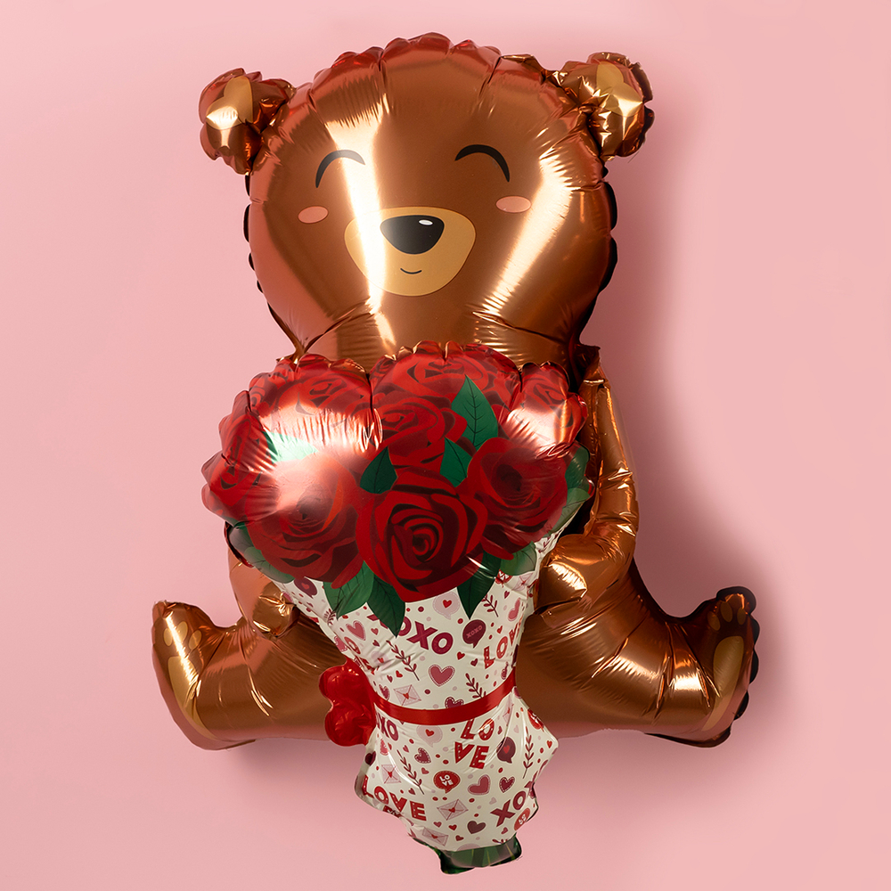 Фольгированный шар-фигура «Мишка с букетом роз», 64 см