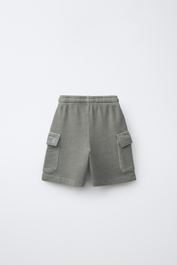 ZARA ФЛИСОВЫЕ ШОРТЫ КАРГО, ЛИНЯЛЫЙ ЗЕЛЕНЫЙ