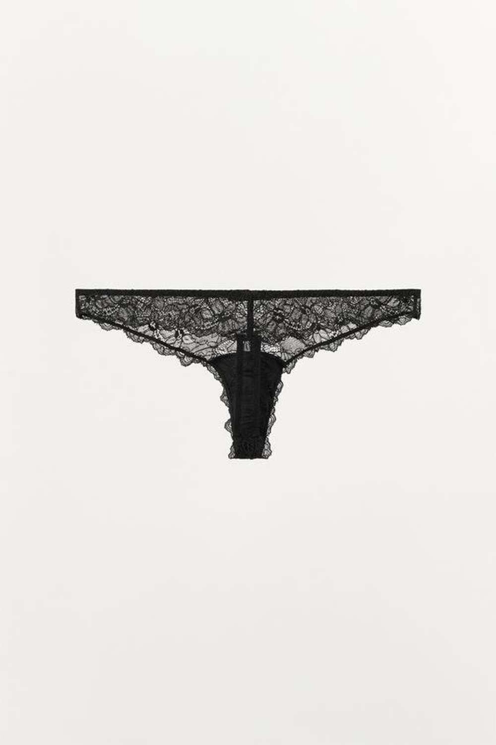 ZARA КРУЖЕВНЫЕ ТРУСЫ-ТАНГА, ЧЕРНЫЙ