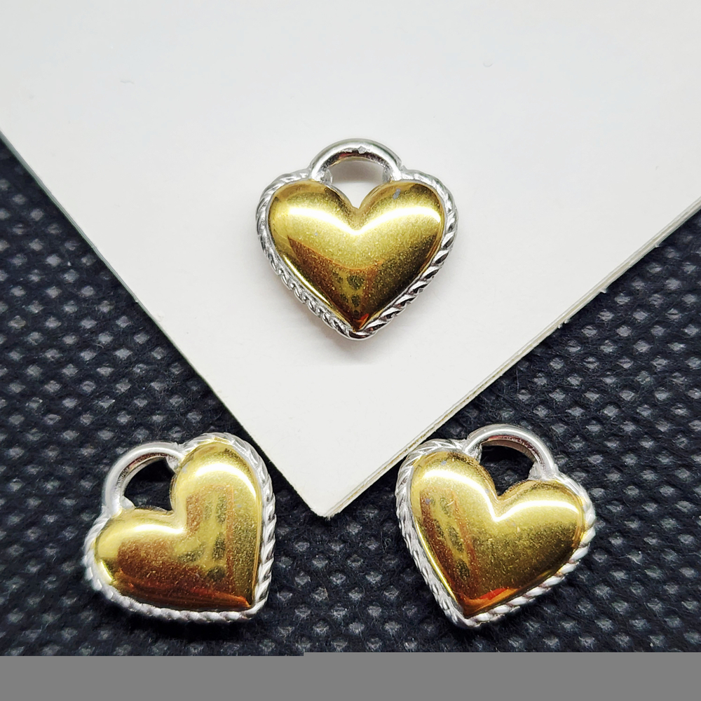 Подвеска сердце, сталь, 2я позолота, премиальная фурнитура
