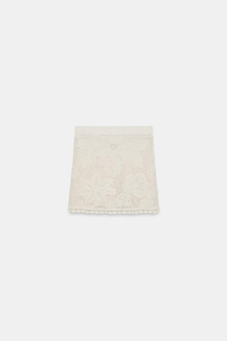 ZARA КОРОТКАЯ ЮБКА ИЗ ТРИКОТАЖА POINTELLE, ПЕСОЧНЫЙ