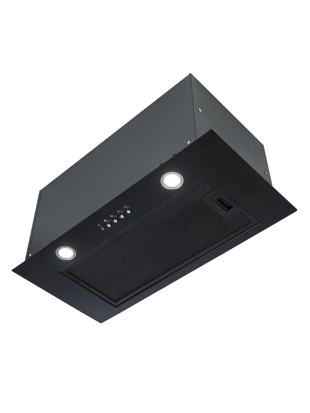 Вытяжка кухонная Quin-60 (BLACK) черный, D150мм, 1200м3/ч, полновстраиваемая, мотор 230Ватт, металл 60см, кнопочное управл.(MACBI)