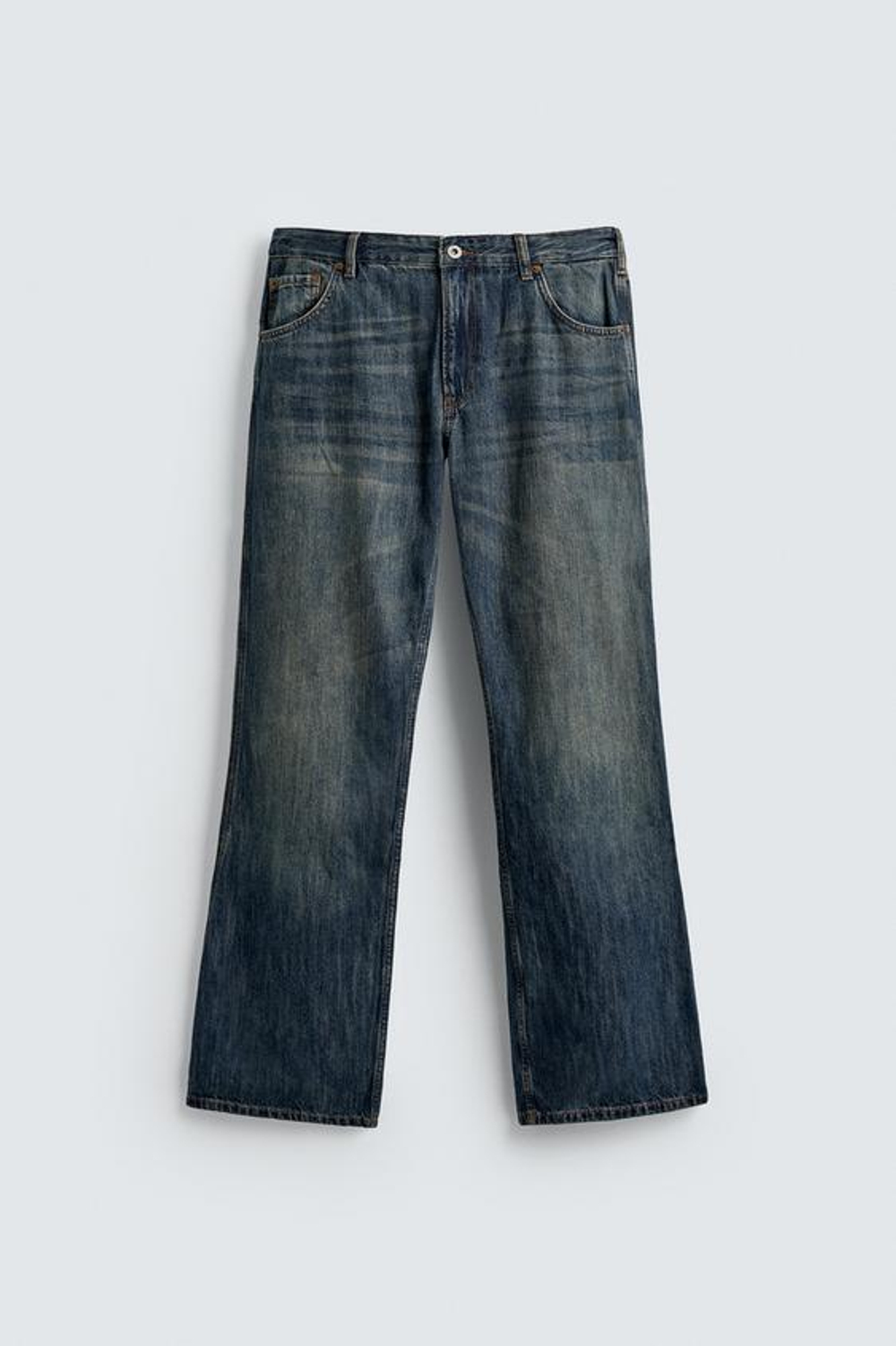 ZARA ДЖИНСЫ FLARE FIT С ЗАНИЖЕННОЙ ТАЛИЕЙ, ЗЕЛЕНОВАТО-СИНИЙ