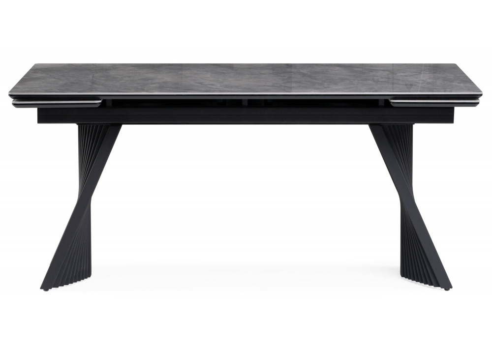 Керамический стол Woodville Вейв 160(220)х89х75 серый мрамор baolai, черный, ножки черные