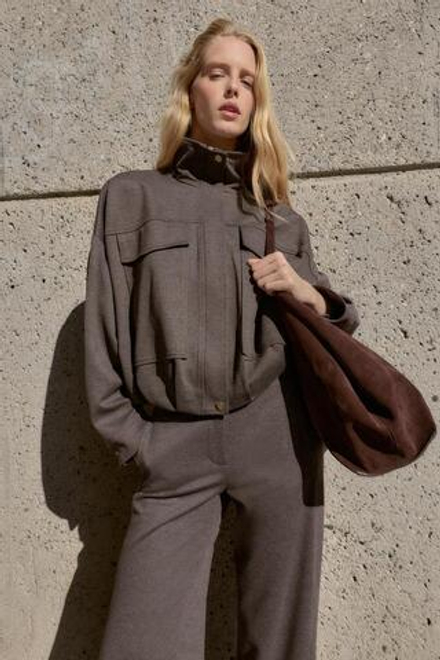 ZARA БОМБЕР С ВОРОТНИКОМ-СТОЙКОЙ, КОРИЧНЕВЫЙ МЕЛАНЖ