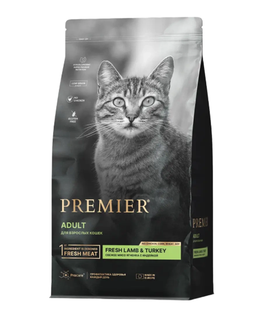 Сухой корм для взрослых кошек Premier Cat Adult с чувствительным пищеварением ягненок с индейкой 0,4кг