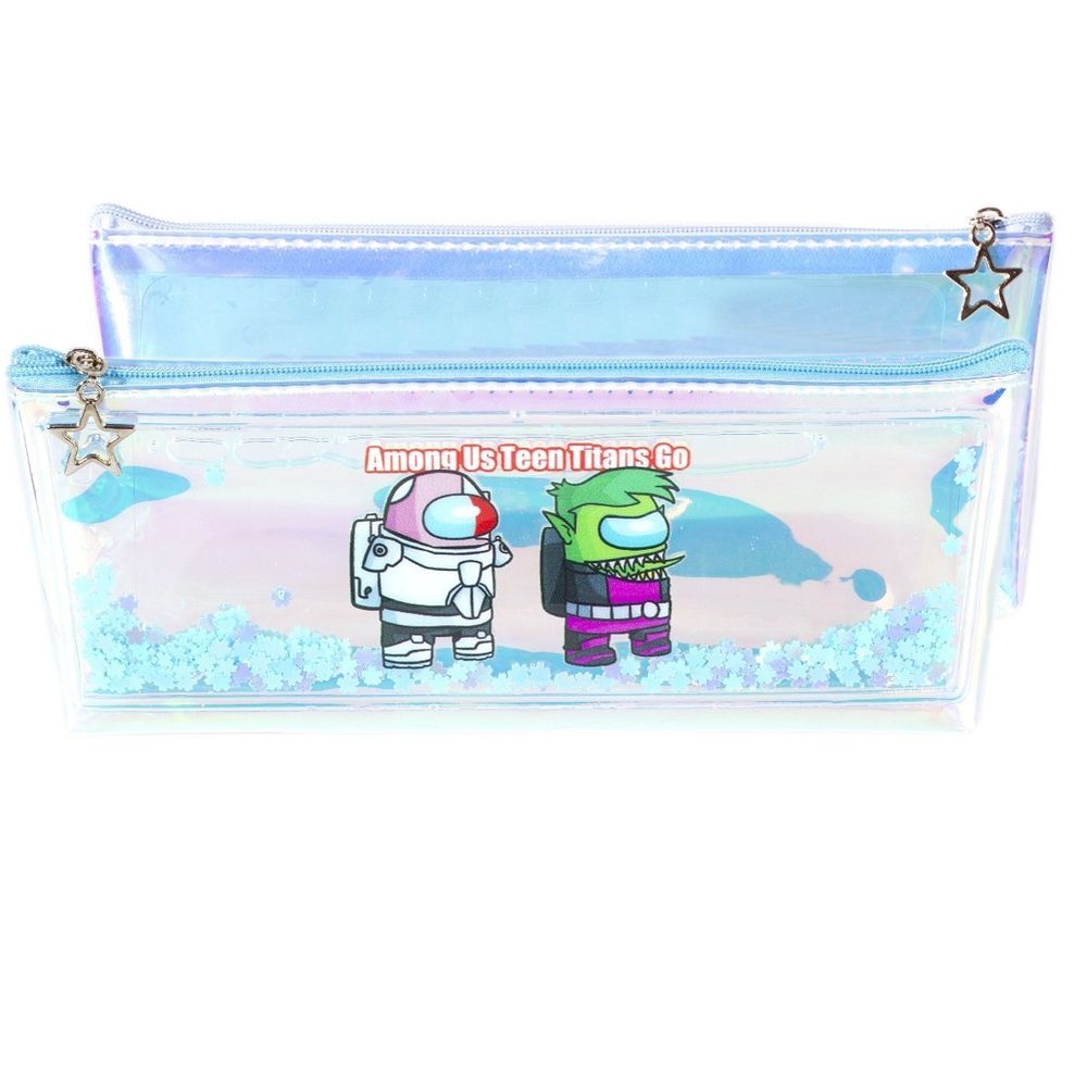 Пенал - косметичка Alingar, ПВХ-голографика, молния, жидкость, 75 х 210 мм, "Titans", голубой (монстрики)