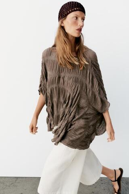 ZARA ТОП-НАКИДКА, СЕРОВАТО-КОРИЧНЕВЫЙ