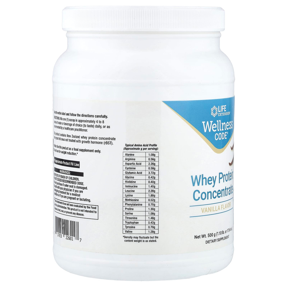 Life Extension, Wellness Code®, концентрат сывороточного протеина, со вкусом ванили, 500 г (1,10 фунта)