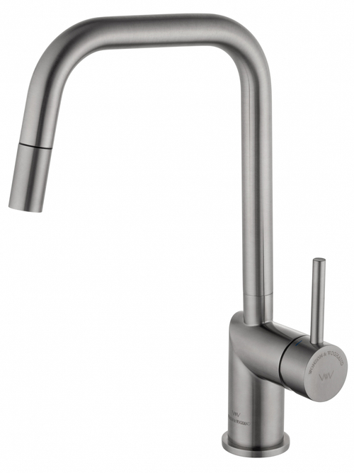 Смеситель для кухни с выдвижным изливом WONZON & WOGHAND,  Брашированный никель (WW-6018-BS)