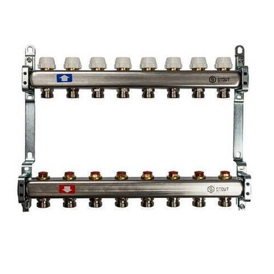 Коллекторная группа для радиаторного отопления STOUT SMS0922 - 1" на 8 контуров 3/4"EK (нерж.сталь)