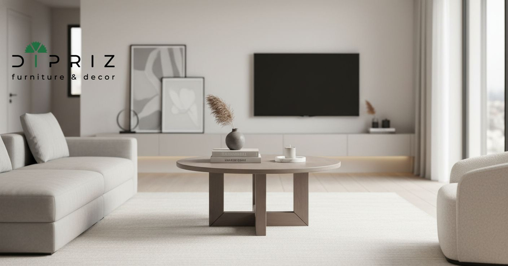 Журнальный столик, 100х100х45, Куклей, кофейный, круглый, деревянный, серый, Dipriz