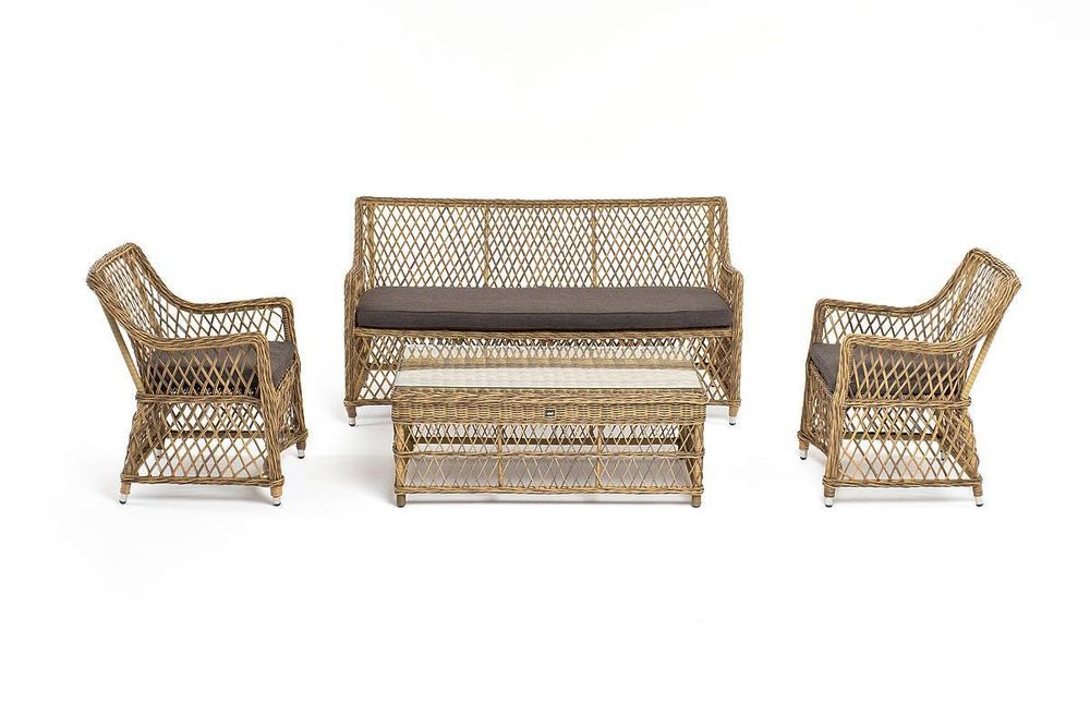 "Асти" лаунж-зона из искусственного ротанга на 4 персоны, цвет соломенный