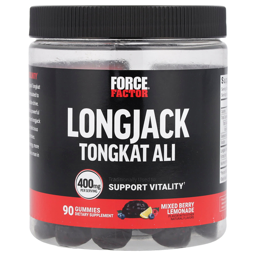 Force Factor, LongJack Tongkat Ali Gummies, жевательные конфеты с ягодным вкусом лимонада, 90 жевательных конфет