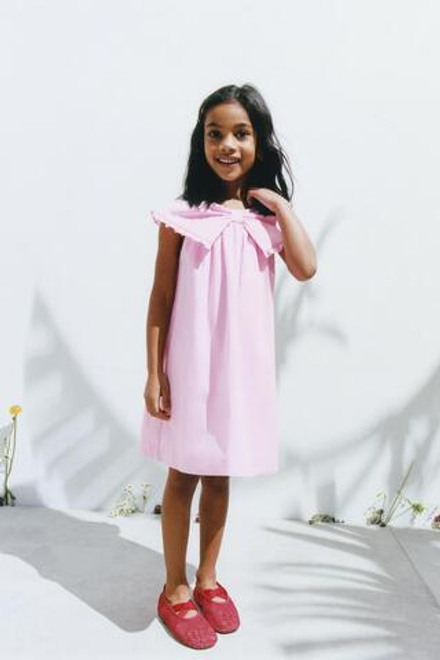 ZARA ПЛАТЬЕ ИЗ ПОПЛИНА С БАНТОМ, ЦВЕТ РОЗОВОГО ДЕРЕВА