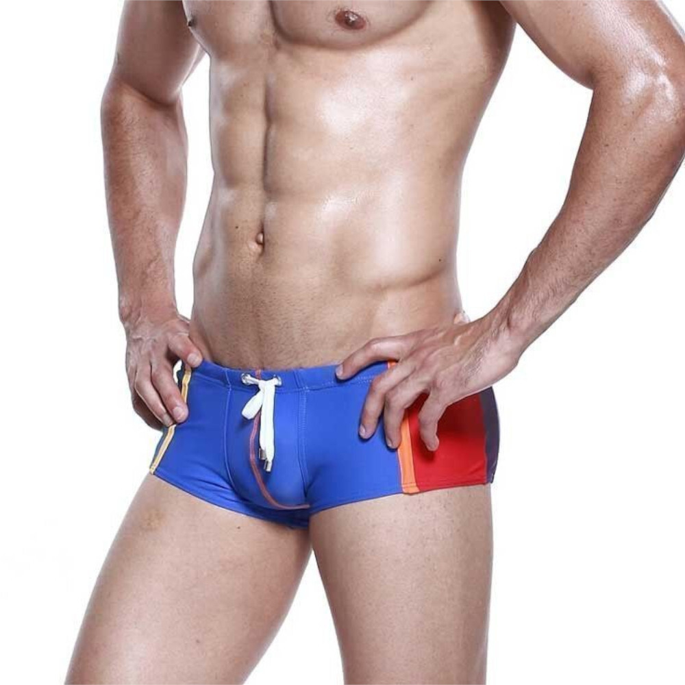 Мужские плавки голубые Seobean Patchwork Swimwear Blue Red Green 40807
