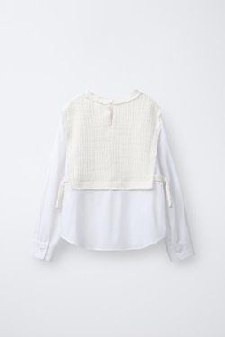 ZARA ОДНОТОННАЯ РУБАШКА С КОНТРАСТНЫМ ЖИЛЕТОМ И БАНТАМИ, ЭКРЮ