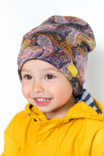 детская шапка из турецкой шерсти пейсли-огурцы розово-охристая