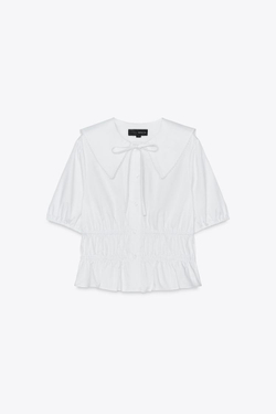 ZARA РУБАШКА ИЗ ГАБАРДИНА С ЭЛАСТИЧНОЙ ДЕТАЛЬЮ, БЕЛЫЙ