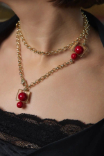 Колье-трансформер мисс Ди золото с красным жемчугом