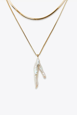 ZARA НАБОР ИЗ 2 ВОДОНЕПРОНИЦАЕМЫХ ОЖЕРЕЛИЙ С ЦЕПОЧКОЙ И ЖЕМЧУГОМ, ЗОЛОТИСТЫЙ